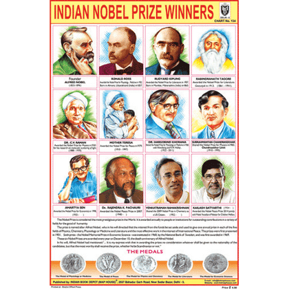 INDIAN NOBEL PRIZE WINNERS SIZE 24 X 36 CMS CHART NO. 134 - Indian Book Depot (Map House)