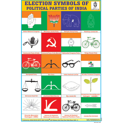 ELECTION SYMBOLS OF NATIONAL PARTIES SIZE 24 X 36 CMS CHART NO. 225 - Indian Book Depot (Map House)